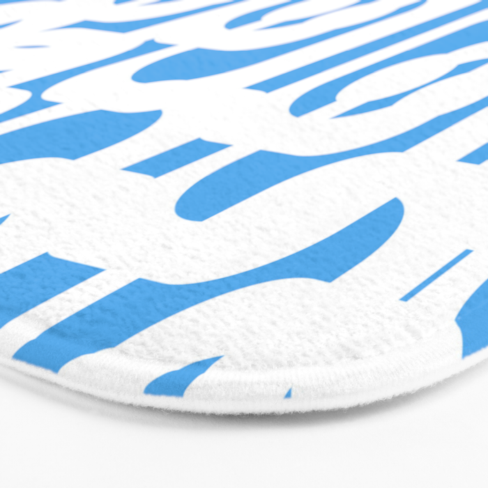 Mid Century Modern Loops Pop Blue and White Pattern Bath Mat Gallery Image 3