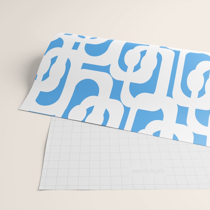 Mid Century Modern Loops Pop Blue and White Pattern Wrapping Paper Gallery Image 2