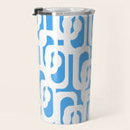 Mid Century Modern Loops Pop Blue and White Pattern Travel Mug Gallery Image 3