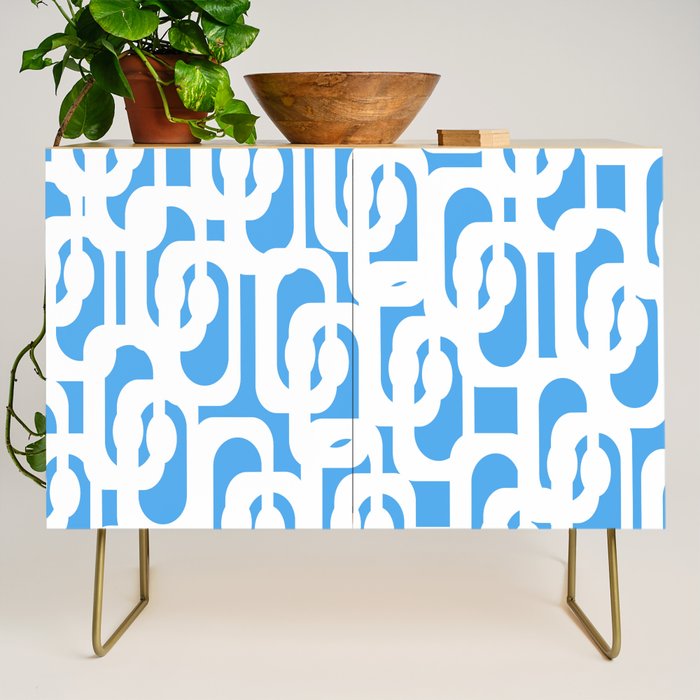 Mid Century Modern Loops Pop Blue and White Pattern Credenza Gallery Image 1