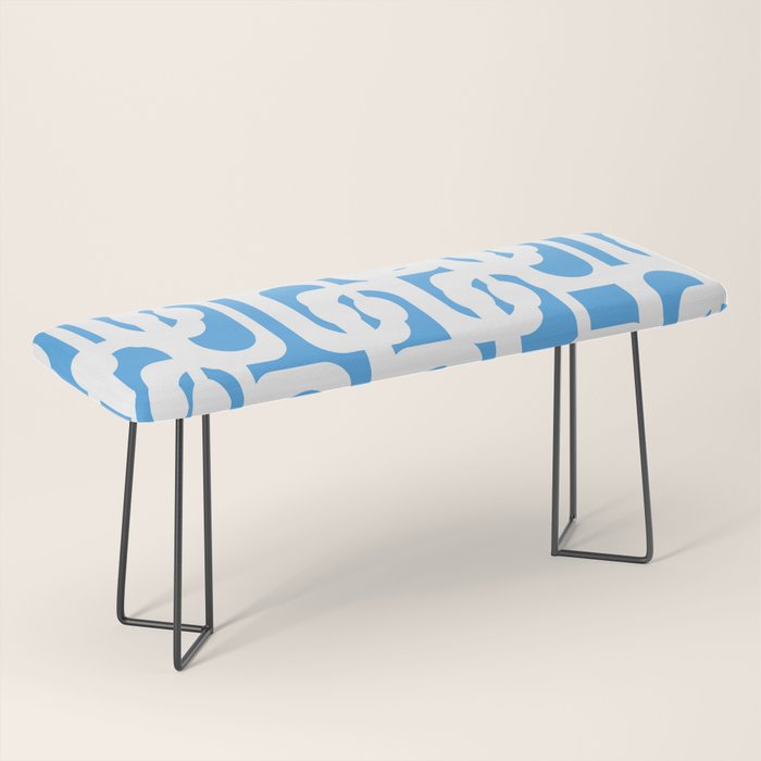 Mid Century Modern Loops Pop Blue and White Pattern Bench Gallery Image 1