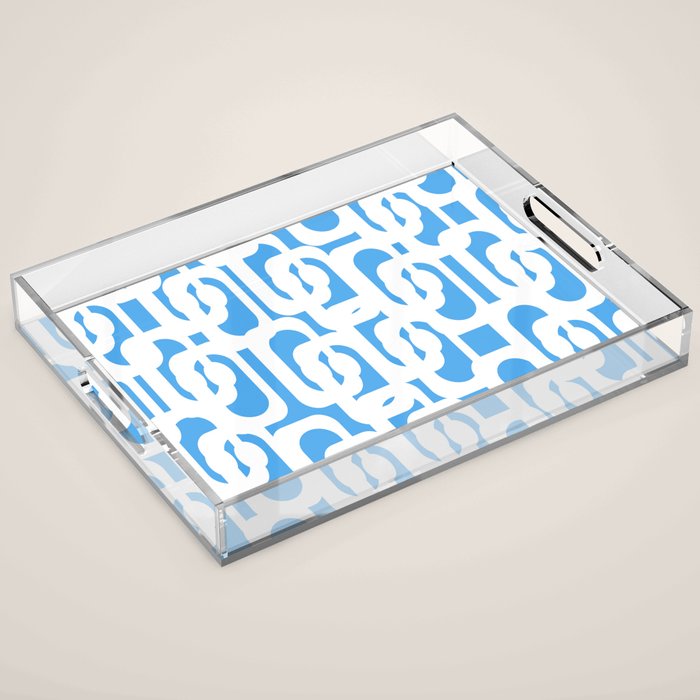 Mid Century Modern Loops Pop Blue and White Pattern Acrylic Tray Gallery Image 1