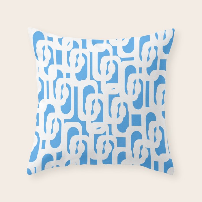 Mid Century Modern Loops Pop Blue and White Pattern Throw Pillow Gallery Image 1