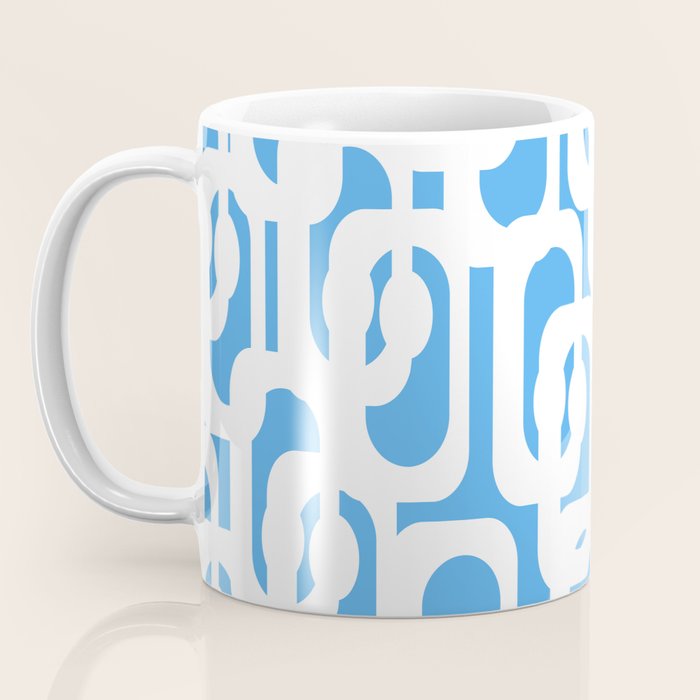 Mid Century Modern Loops Pop Blue and White Pattern Coffee Mug Gallery Image 3