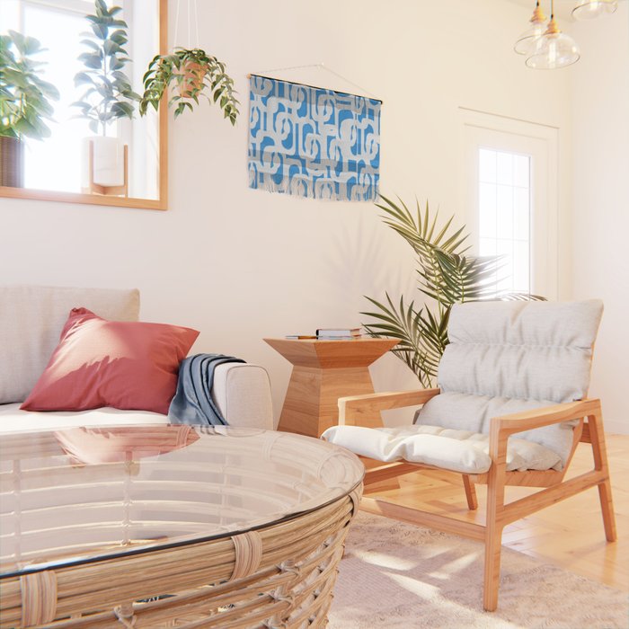 Mid Century Modern Loops Pop Blue and White Pattern Wall Hanging Gallery Image 2