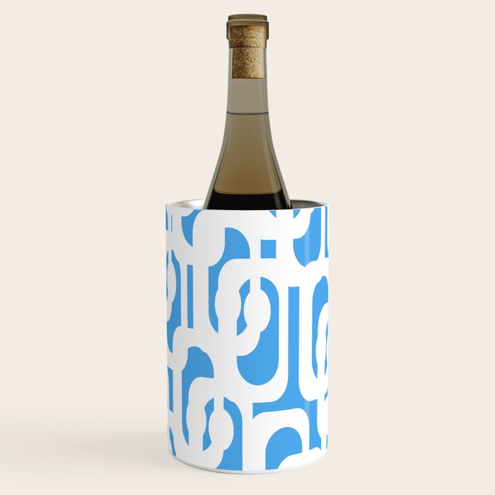 Mid Century Modern Loops Pop Blue and White Pattern Wine Chiller Gallery Image 2