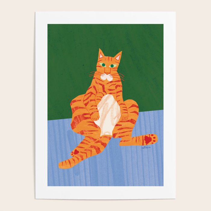 Chill Cat in Orange & Green Poster Gallery Image 1
