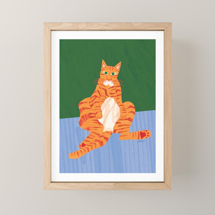 Chill Cat in Orange & Green Mini Art Print Gallery Image 1