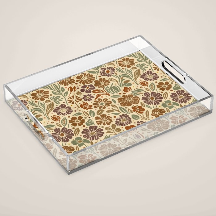 Eternal Summer Block Print Countryside Vibes Flower Earth Tones Acrylic Tray Gallery Image 1