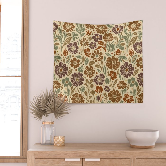 Eternal Summer Block Print Countryside Vibes Flower Earth Tones Wall Tapestry Gallery Image 2