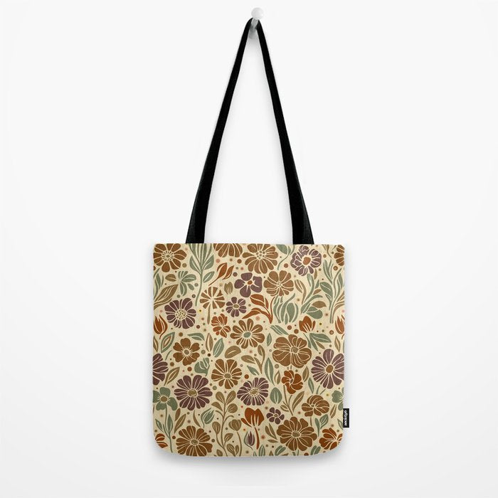 Eternal Summer Block Print Countryside Vibes Flower Earth Tones Tote Bag Gallery Image 2