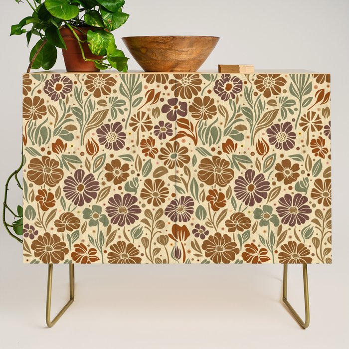 Eternal Summer Block Print Countryside Vibes Flower Earth Tones Credenza Gallery Image 1