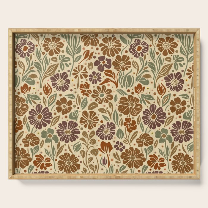 Eternal Summer Block Print Countryside Vibes Flower Earth Tones Serving Tray Gallery Image 1