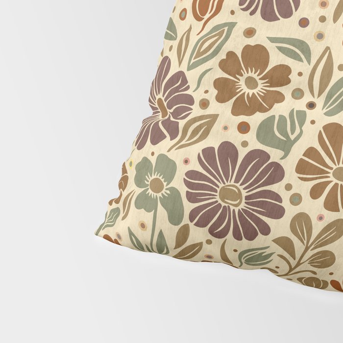 Eternal Summer Block Print Countryside Vibes Flower Earth Tones Pillow Sham Gallery Image 4