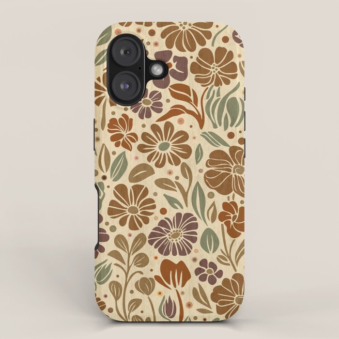 Eternal Summer Block Print Countryside Vibes Flower Earth Tones iPhone Case Gallery Image 1