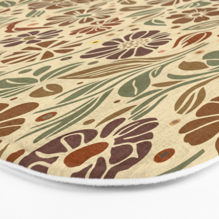 Eternal Summer Block Print Countryside Vibes Flower Earth Tones Bath Mat Gallery Image 3