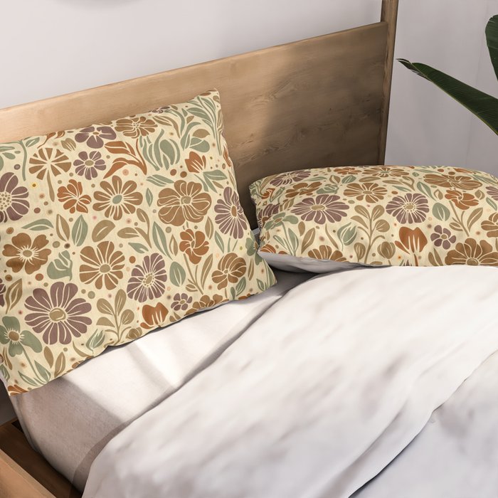 Eternal Summer Block Print Countryside Vibes Flower Earth Tones Pillow Sham Gallery Image 2