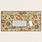 Eternal Summer Block Print Countryside Vibes Flower Earth Tones Desk Mat Gallery Image 1
