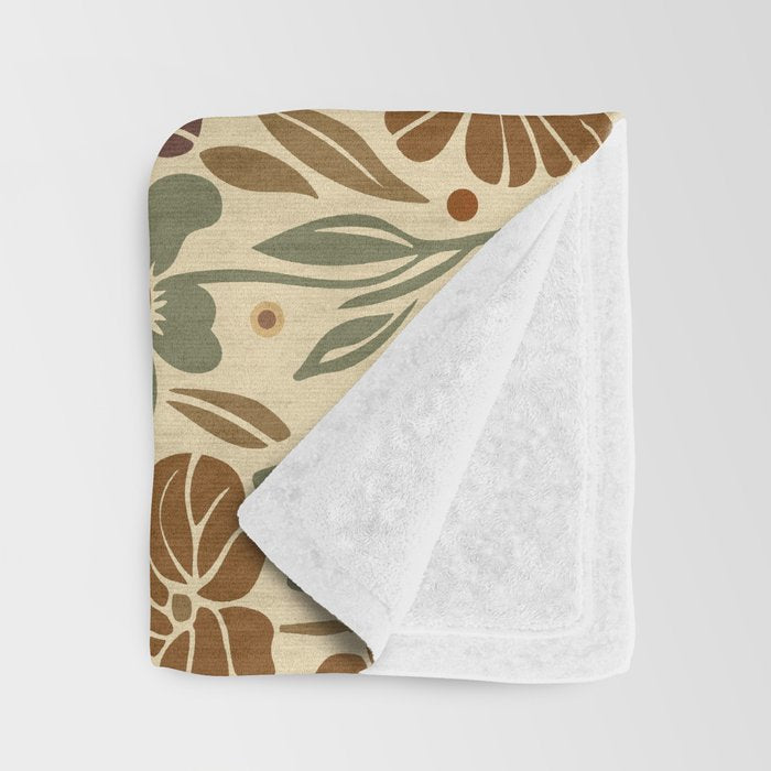Eternal Summer Block Print Countryside Vibes Flower Earth Tones Throw Blanket Gallery Image 3