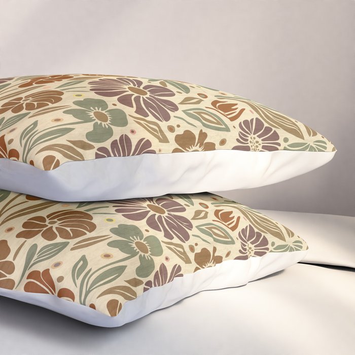Eternal Summer Block Print Countryside Vibes Flower Earth Tones Pillow Sham Gallery Image 3
