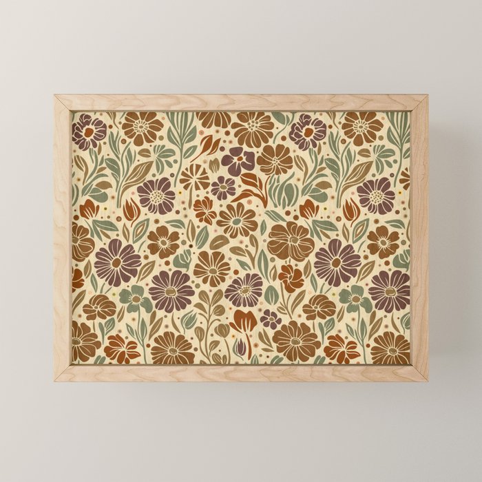 Eternal Summer Block Print Countryside Vibes Flower Earth Tones Mini Art Print Gallery Image 1