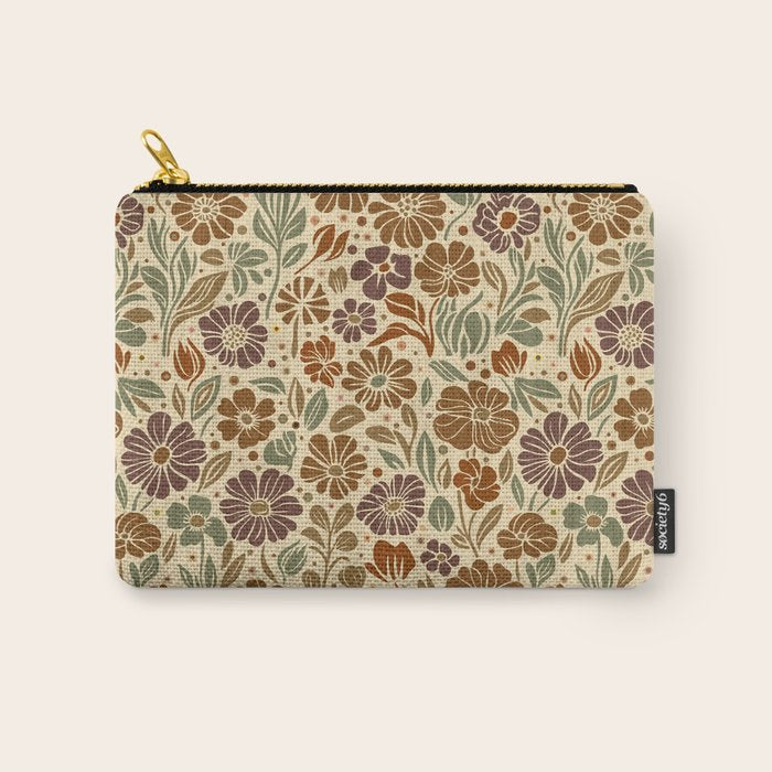 Eternal Summer Block Print Countryside Vibes Flower Earth Tones Carry All Pouch Gallery Image 1