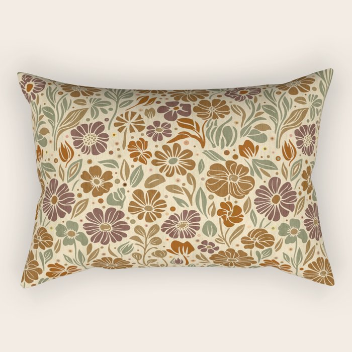 Eternal Summer Block Print Countryside Vibes Flower Earth Tones Rectangular Pillow Gallery Image 2