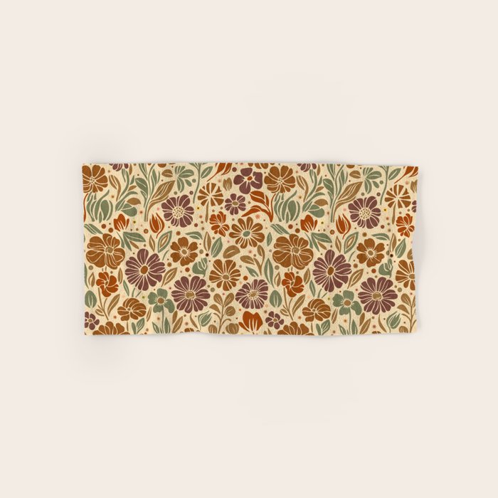Eternal Summer Block Print Countryside Vibes Flower Earth Tones Bath Towel Gallery Image 1