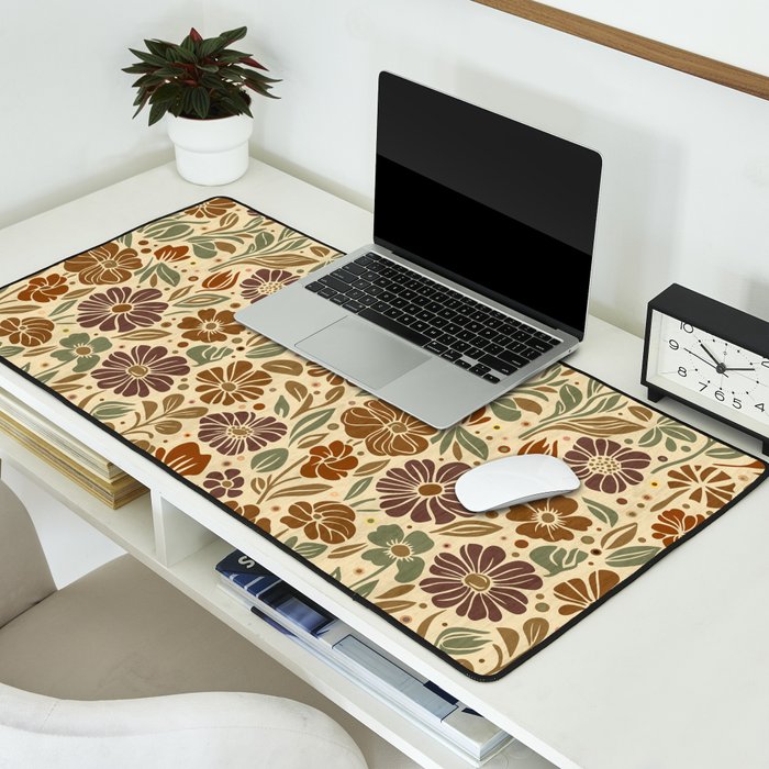 Eternal Summer Block Print Countryside Vibes Flower Earth Tones Desk Mat Gallery Image 2
