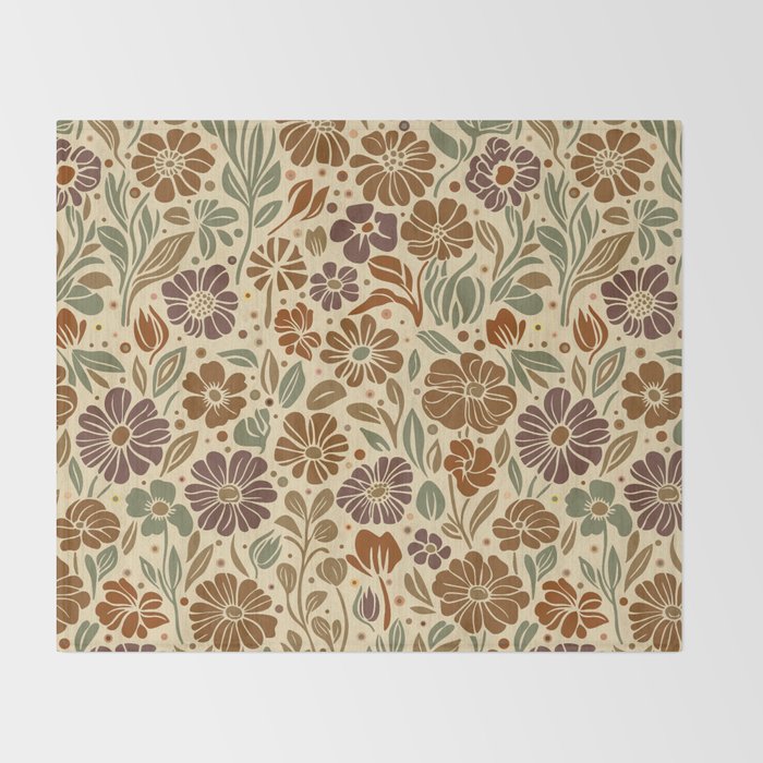 Eternal Summer Block Print Countryside Vibes Flower Earth Tones Throw Blanket Gallery Image 2