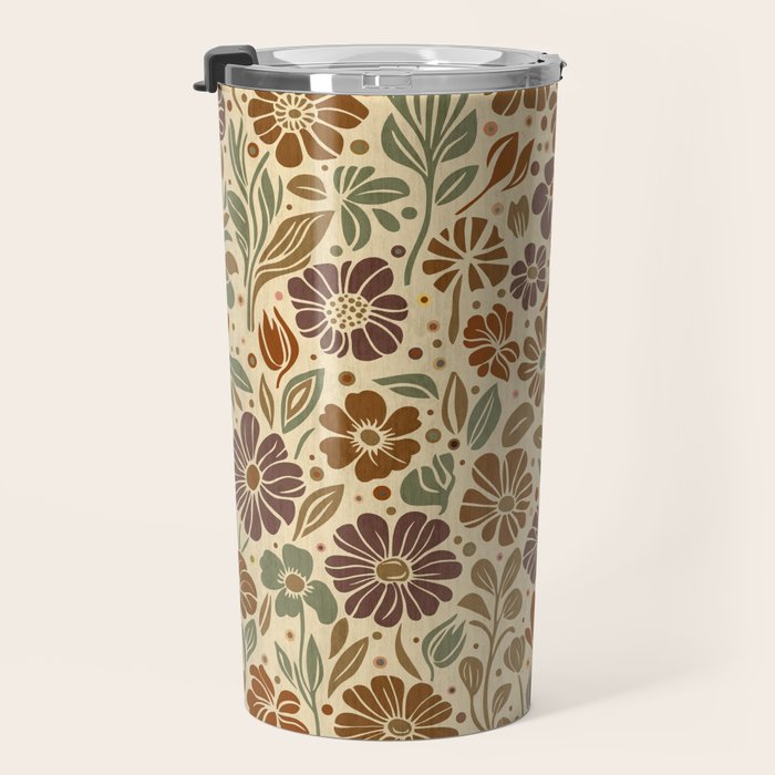 Eternal Summer Block Print Countryside Vibes Flower Earth Tones Travel Mug Gallery Image 3