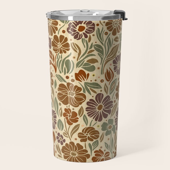 Eternal Summer Block Print Countryside Vibes Flower Earth Tones Travel Mug Gallery Image 2