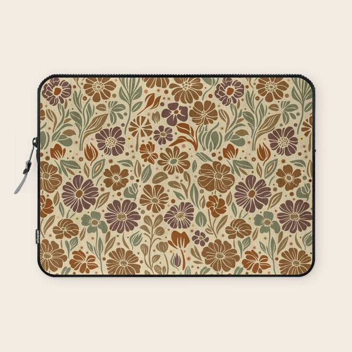 Eternal Summer Block Print Countryside Vibes Flower Earth Tones Laptop Sleeve Gallery Image 1