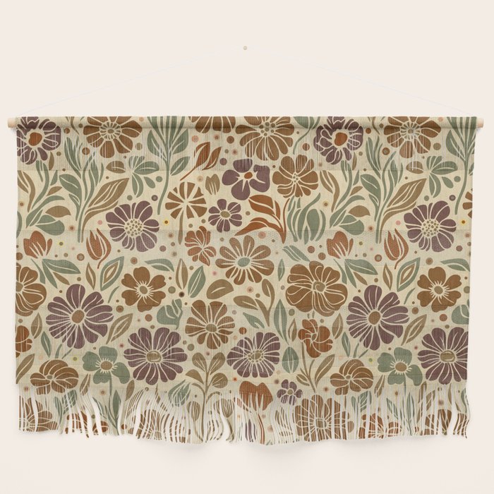 Eternal Summer Block Print Countryside Vibes Flower Earth Tones Wall Hanging Gallery Image 1