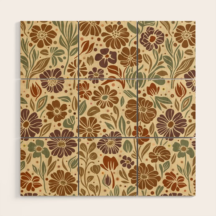 Eternal Summer Block Print Countryside Vibes Flower Earth Tones Wood Wall Art Gallery Image 1