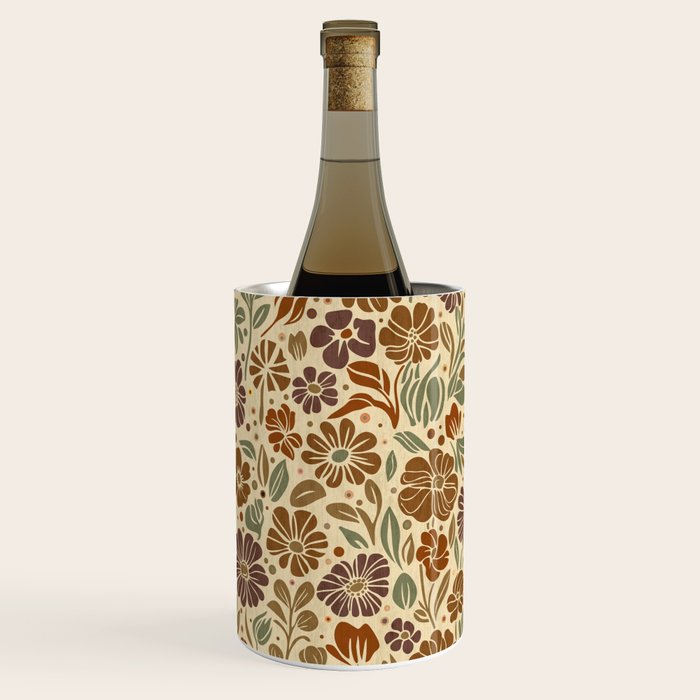 Eternal Summer Block Print Countryside Vibes Flower Earth Tones Wine Chiller Gallery Image 1