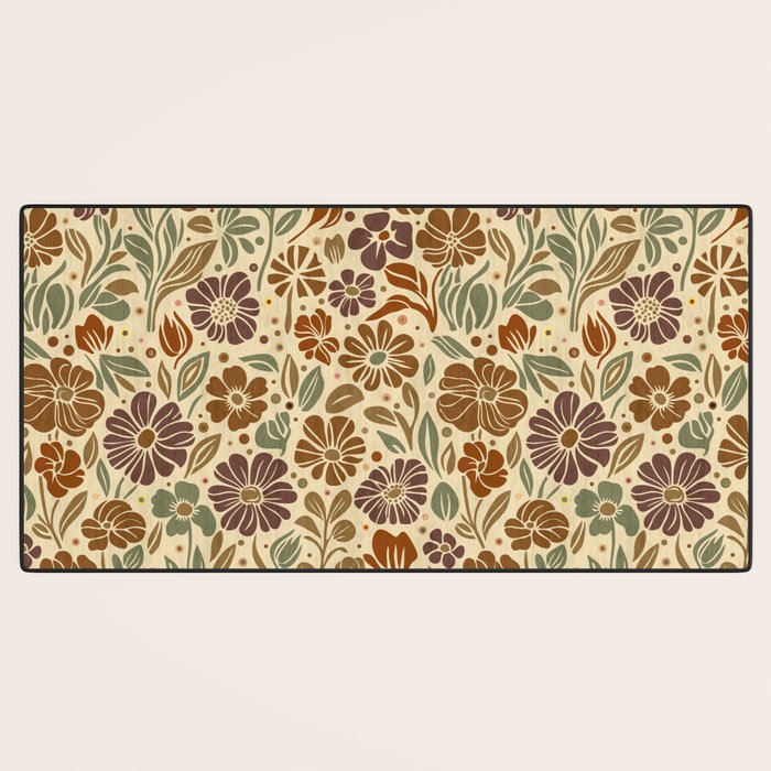 Eternal Summer Block Print Countryside Vibes Flower Earth Tones Desk Mat Gallery Image 3