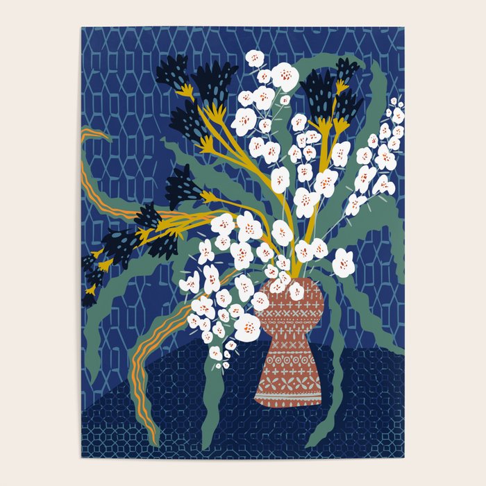 Matisse Flower Vase modern Illustration denim Poster Gallery Image 1