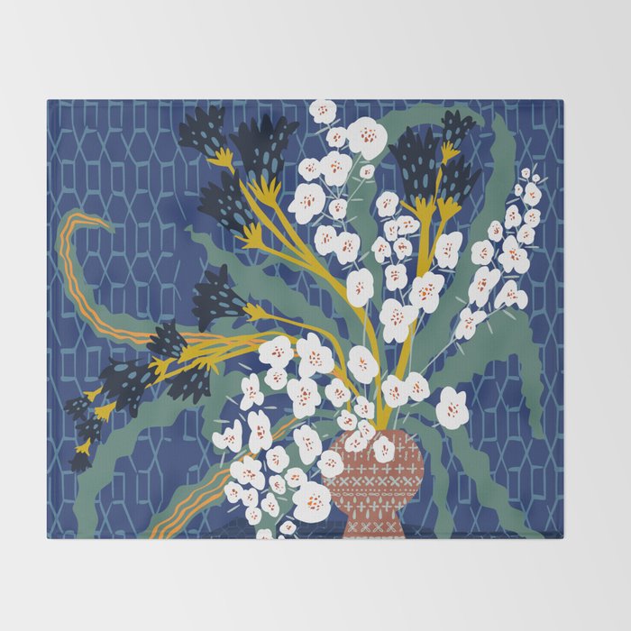 Matisse Flower Vase modern Illustration denim Throw Blanket Gallery Image 2