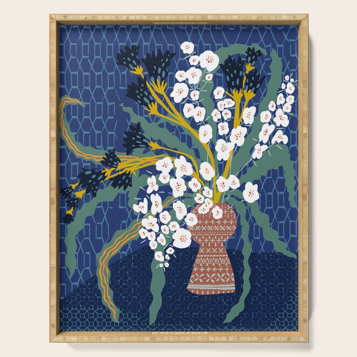 Matisse Flower Vase modern Illustration denim Serving Tray Gallery Image 1
