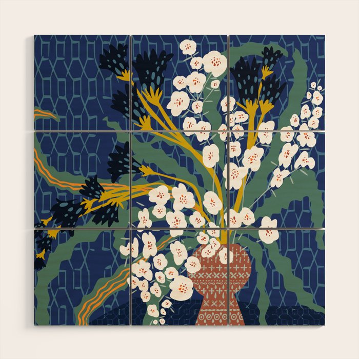Matisse Flower Vase modern Illustration denim Wood Wall Art Gallery Image 1
