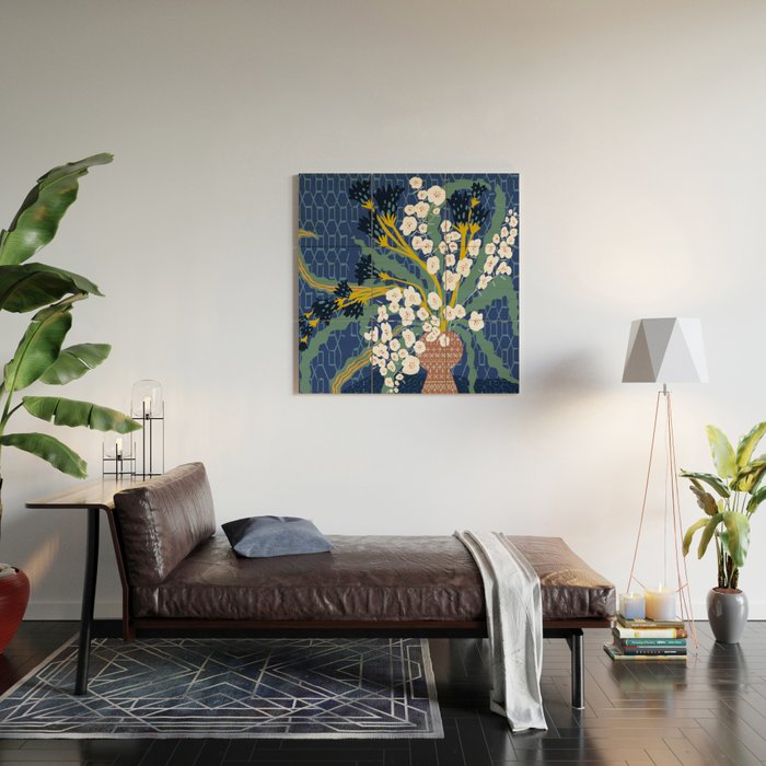 Matisse Flower Vase modern Illustration denim Wood Wall Art Gallery Image 2