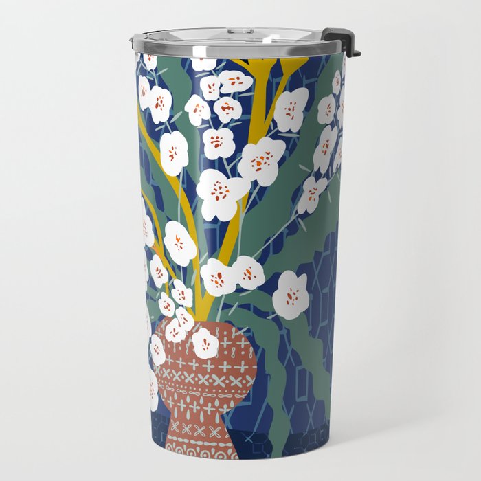 Matisse Flower Vase modern Illustration denim Travel Mug Gallery Image 2