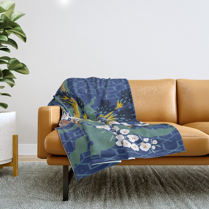 Matisse Flower Vase modern Illustration denim Throw Blanket Gallery Image 1