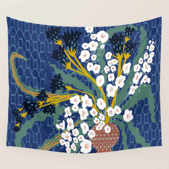 Matisse Flower Vase modern Illustration denim Wall Tapestry Gallery Image 4