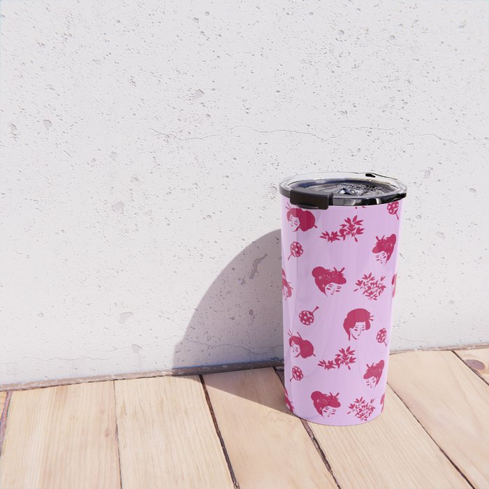 Red and pink Japanese pattern Travel Mug Gallery Image 4