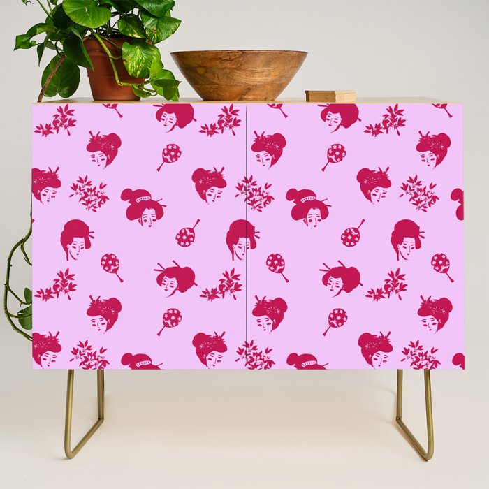 Red and pink Japanese pattern Credenza Gallery Image 1