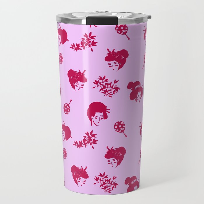 Red and pink Japanese pattern Travel Mug Gallery Image 1