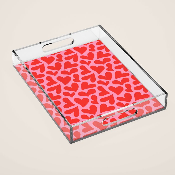 Retro red love heart shape pattern Acrylic Tray Gallery Image 1