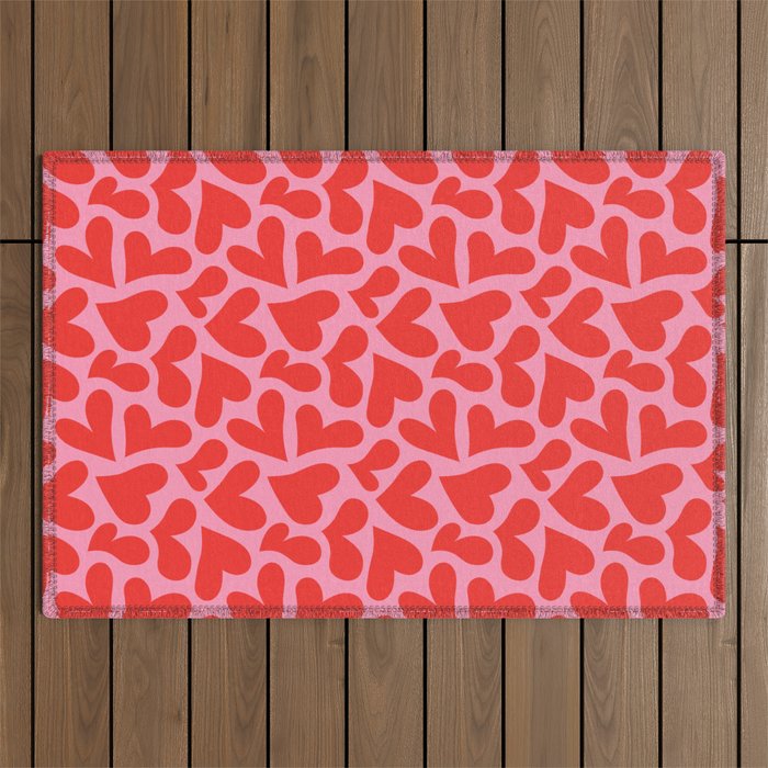 Retro red love heart shape pattern Outdoor Rug Gallery Image 1